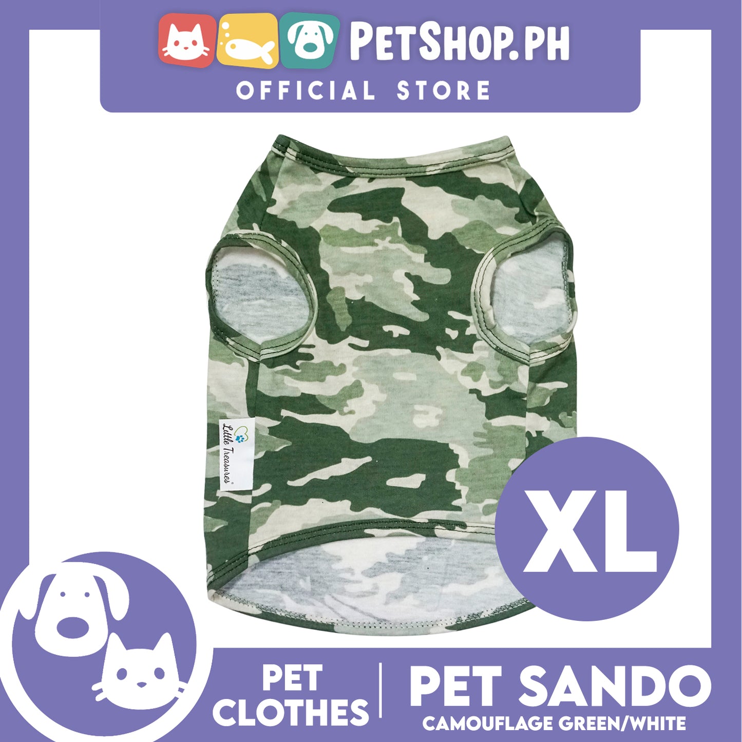 Pet Sando Camouflage Green/White (Extra Large) Pet Shirt Clothes Perfect fit for Dogs