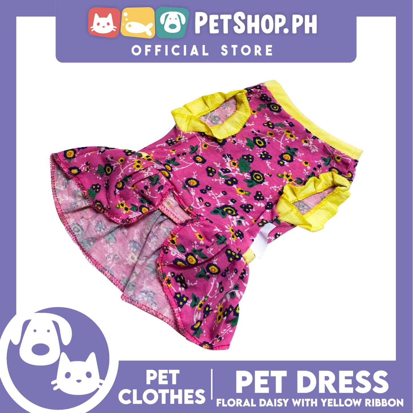 Pet Dress Floral Daisy with Yellow Ribbon (Small) Pet Dress Clothes Perfect for Dog