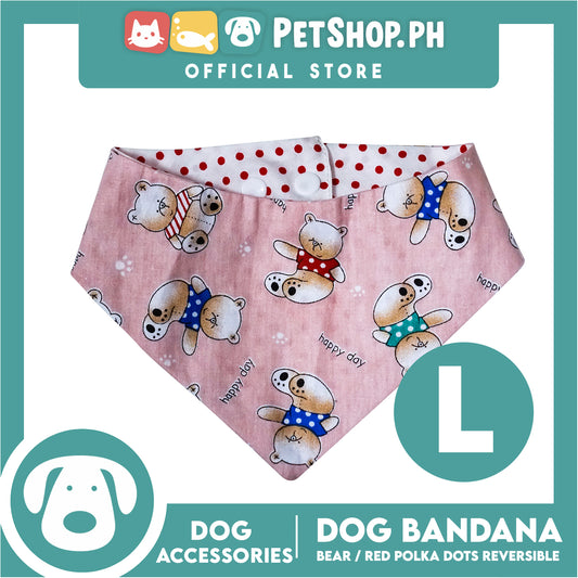 Dog Bandana Bear with Red Polka Dots Design Reversible (Large) Washable Scarf