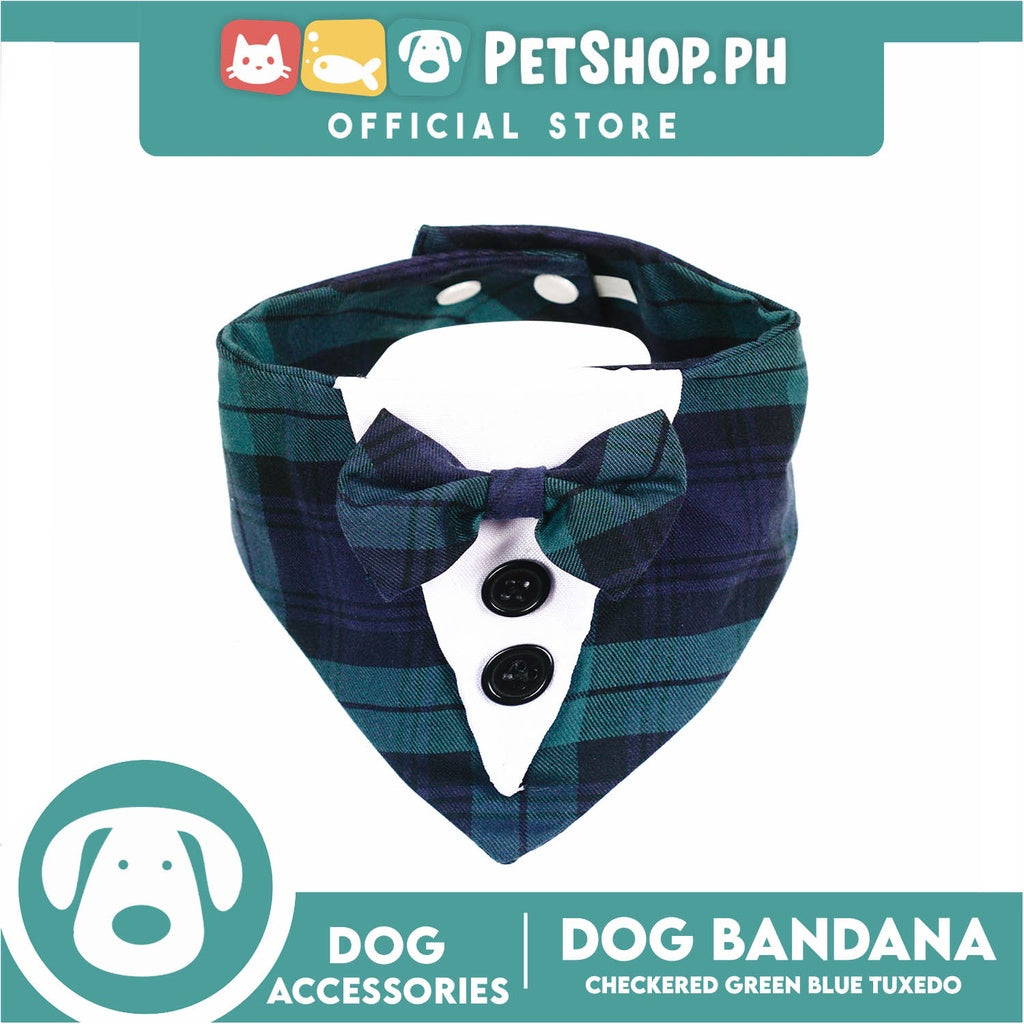 Dog Pet Bandana Blue and Green Checkered Tuxedo Design Washable Scarf (Extra Small)