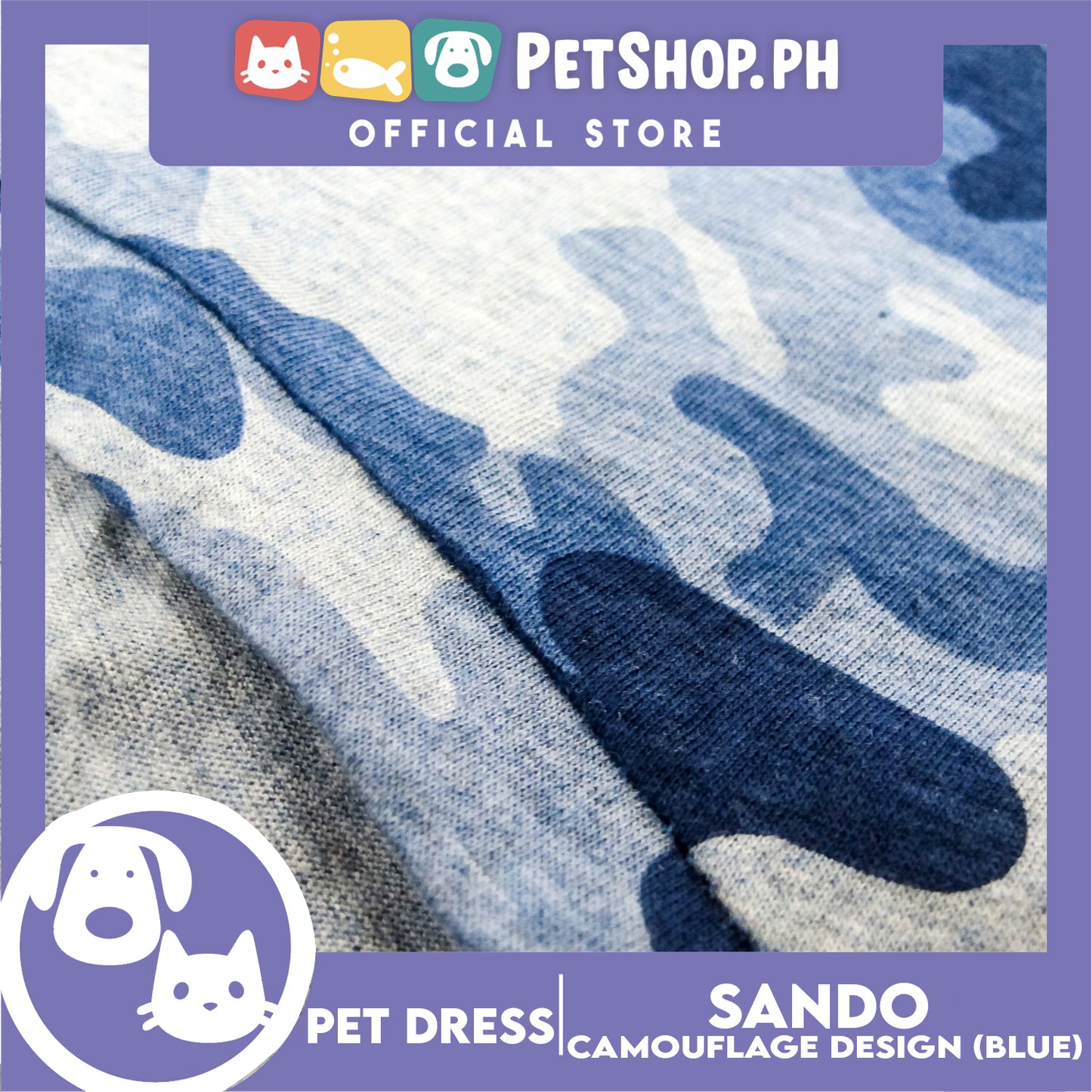 Pet Shirt Camouflage Design Sleeveless Blue (Medium) for Puppy, Small Dogs and Cats- Sando Breathable Clothes, Pet T-shirt