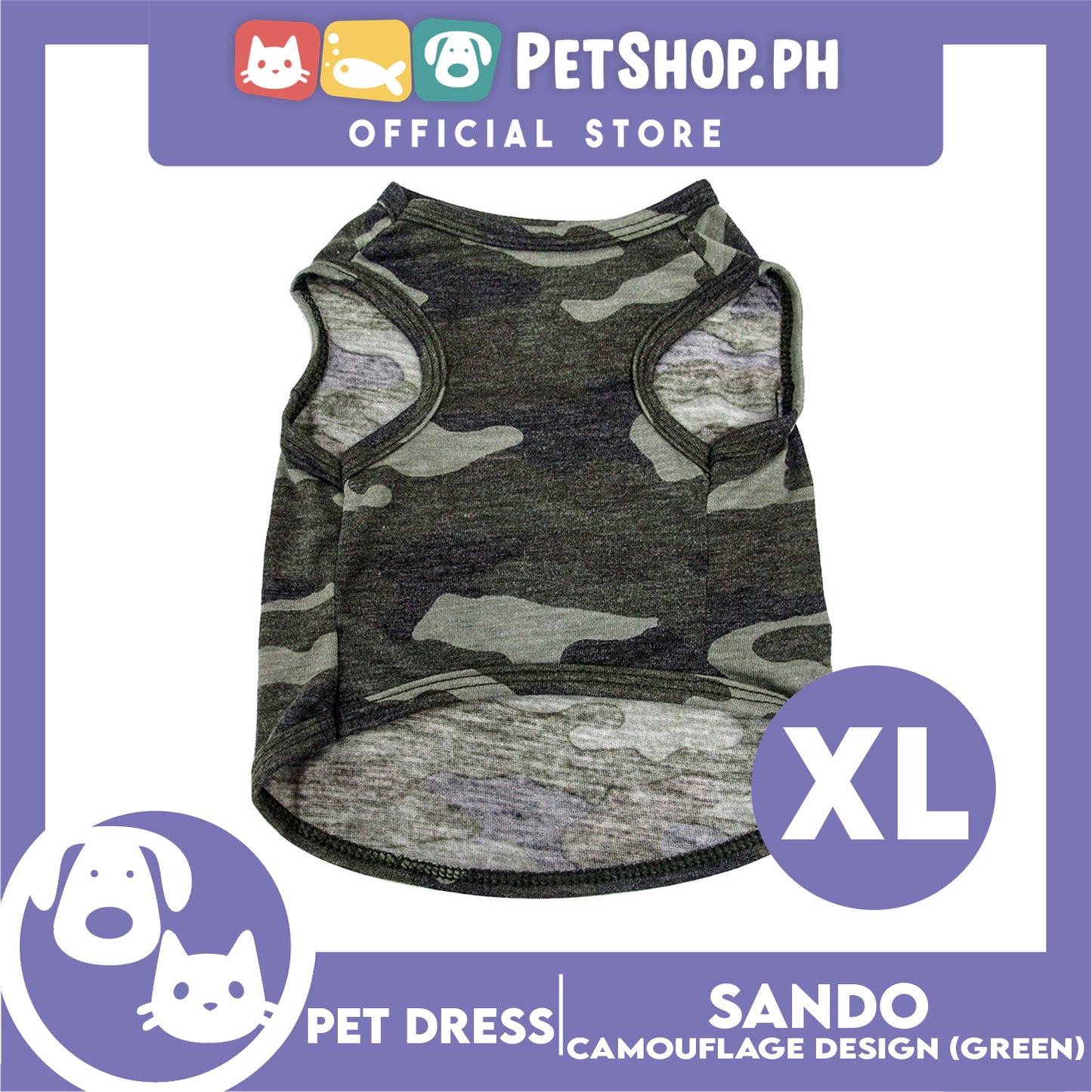 Pet Shirt Camouflage Design Sleeveless for Puppy, Small Dog, & Cat- Sando Breathable Clothes, Pet T-shirt
