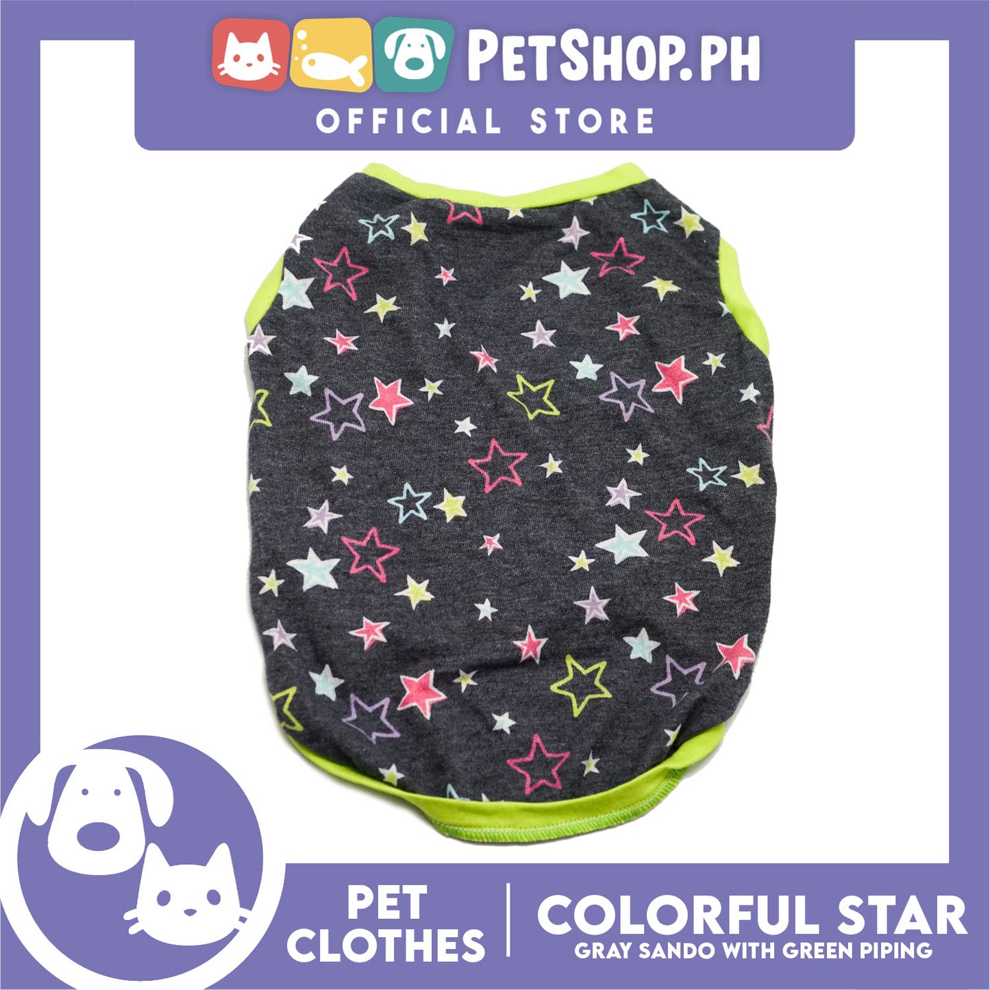 Pet Shirt Gray Sando with Colorful Stars (Medium) Perfect Fit for Dogs and Cats