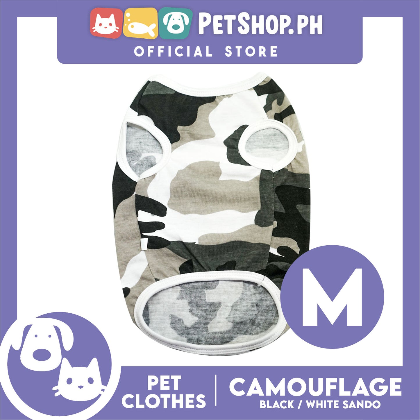 Pet Shirt Camouflage Black and White Sando (Medium) Perfect Shirt for Male Dogs and Cats