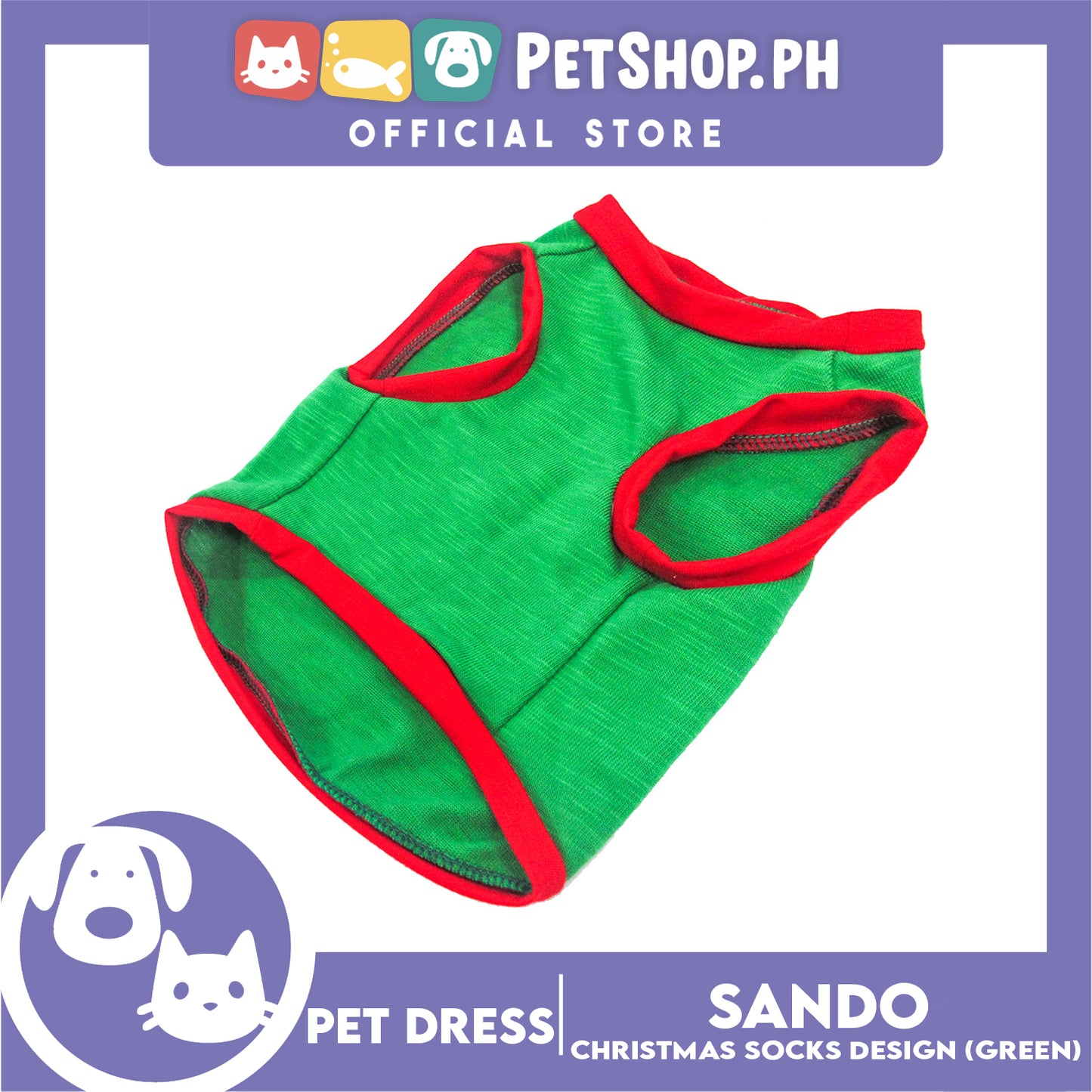Pet Shirt (Large) Christmas Stocking with Red Piping Sleeveless for Puppy, Small Dog and Cats- Sando Breathable Clothes,Pet T-shirt,Sweat Shirt