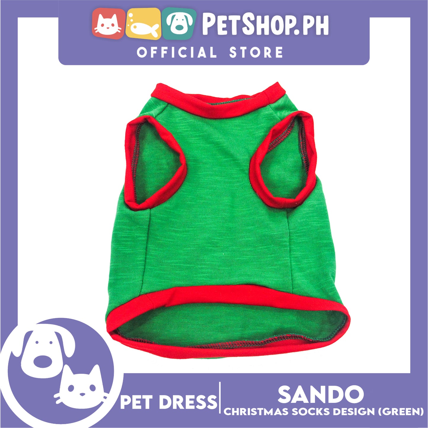 Pet Shirt (Medium) Christmas Stocking with Red Piping Sleeveless for Puppy, Small Dog & Cats- Sando Breathable Clothes, Pet T-shirt, Sweat Shirt