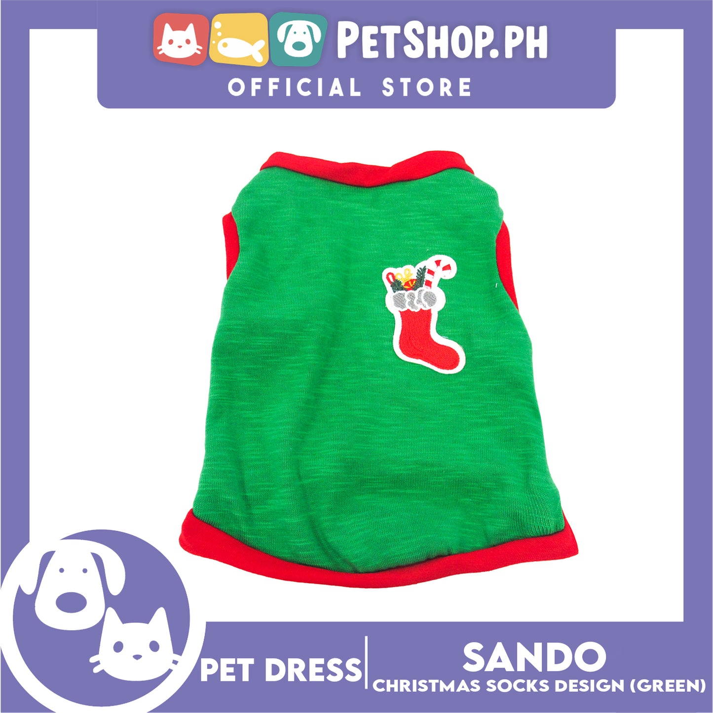 Pet Shirt (Small) Christmas Stocking with Red Piping Sleeveless for Puppy, Small Dog and Cats- Sando Breathable Clothes,Pet T-shirt, Sweat Shirt