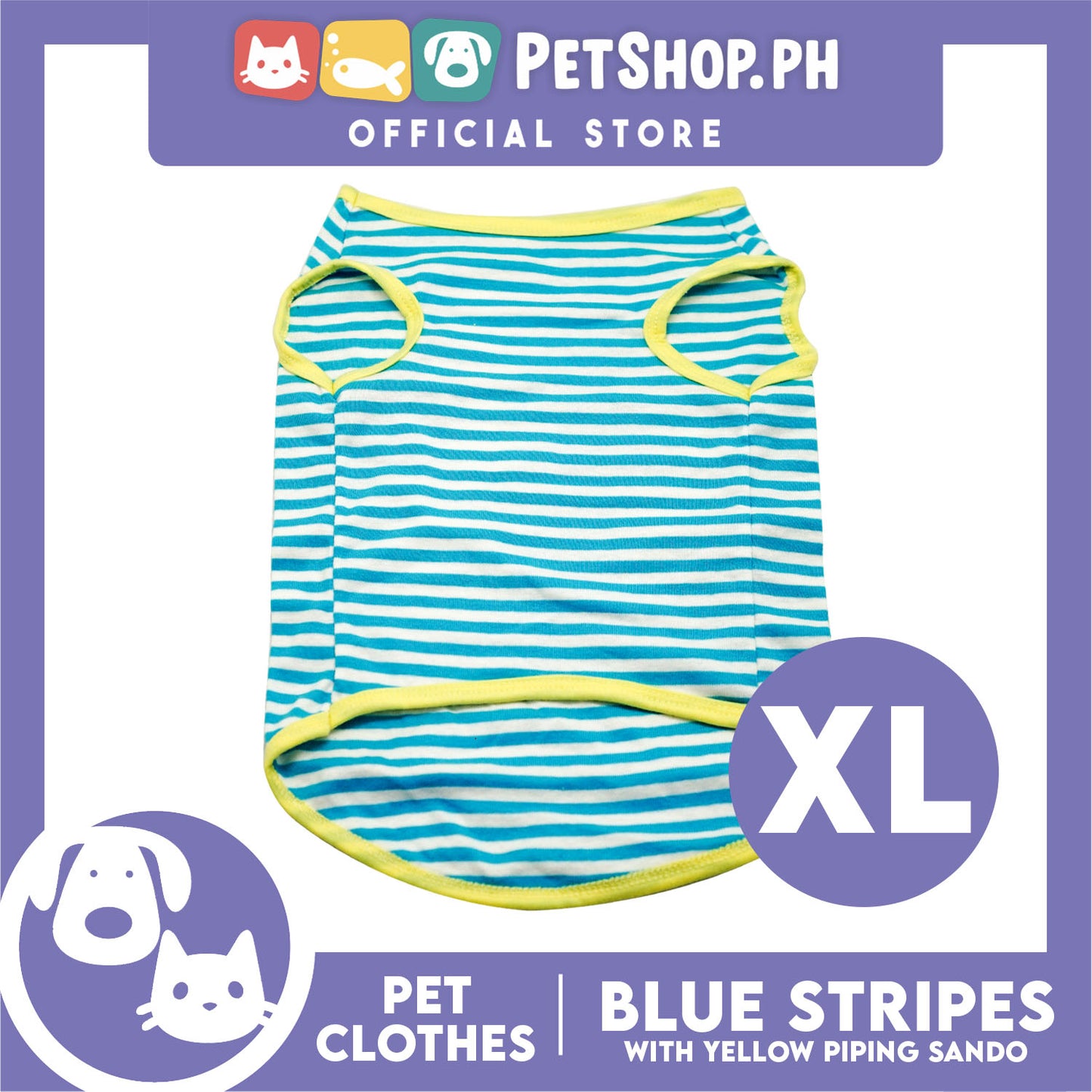 Pet Sando (Extra Large) Blue with Yellow Piping Design Sando Pet Shirt