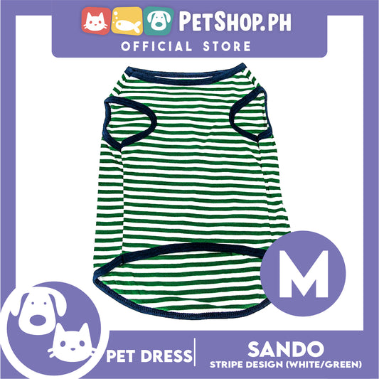 Pet Shirt Stripes (Medium) With Blue Piping Sleeveless for Puppy, Small Dog and Cats- Sando Breathable Clothes, Pet T-shirt, Sweatshirt