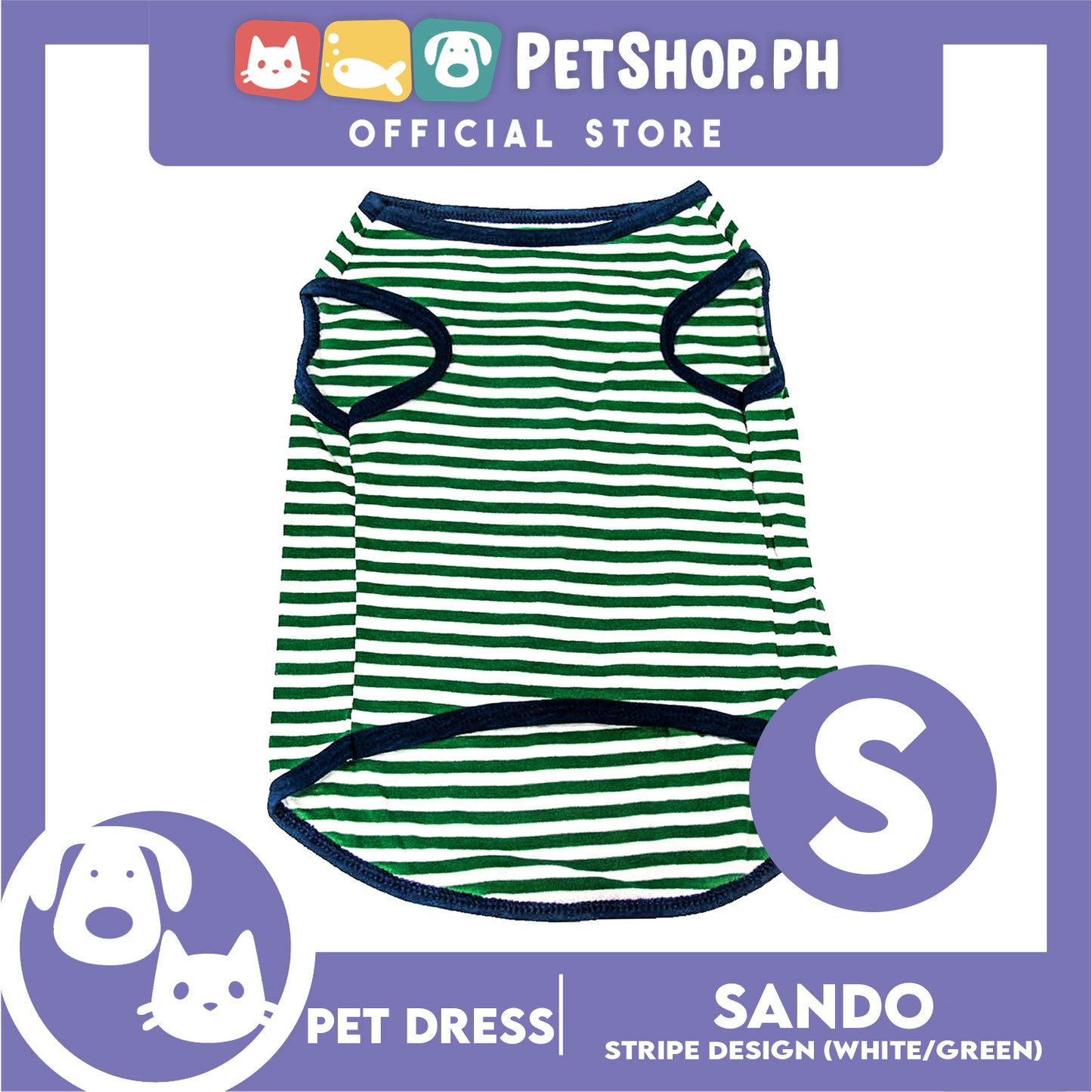 Pet Shirt Stripes (Small) With Blue Piping Sleeveless Sando for Puppy, Small Dog and Cats