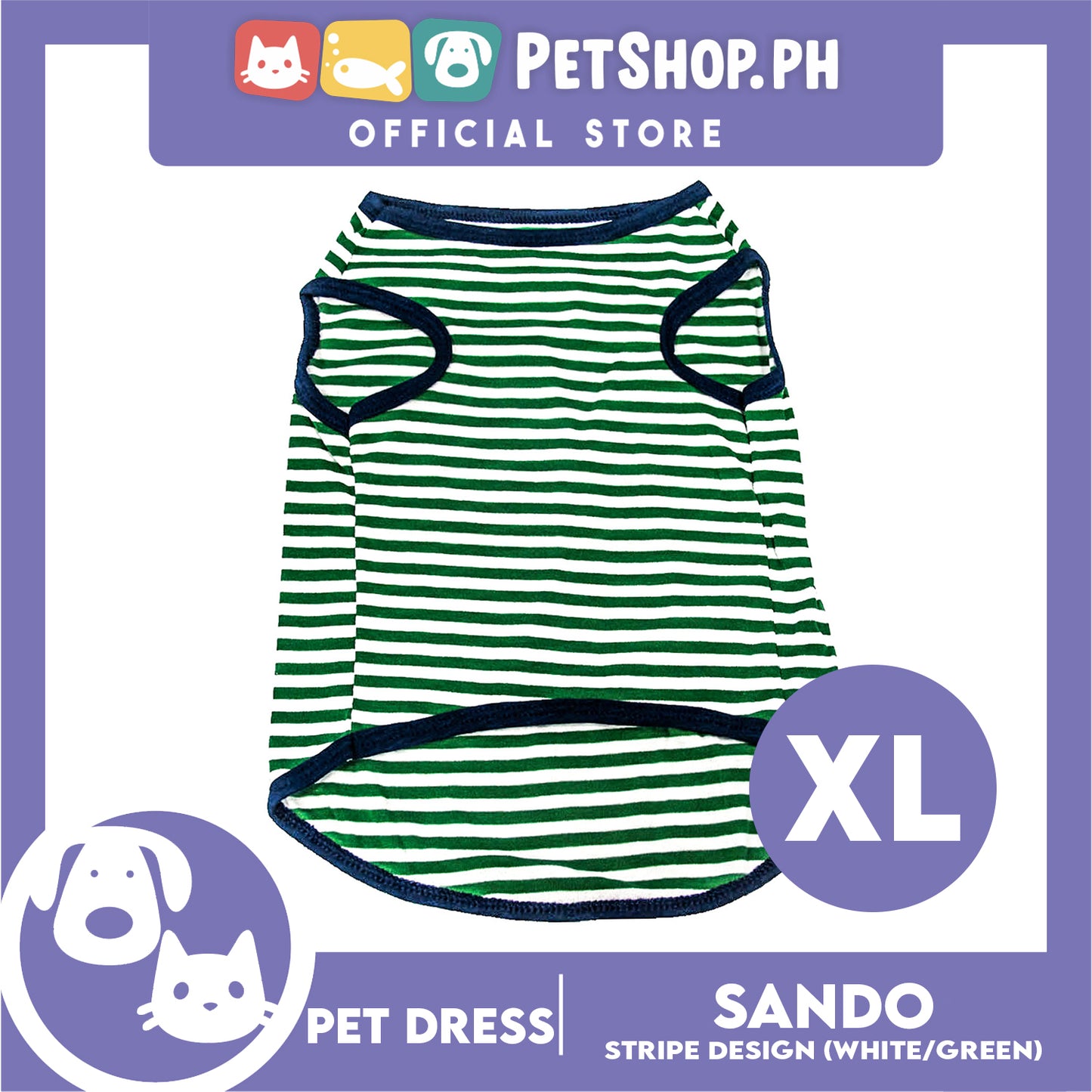 Pet Shirt Stripes (Extra Large) With Blue Piping Sleeveless for Puppy, Small Dog and Cats- Sando Breathable Clothes, Pet T-shirt, Sweatshirt
