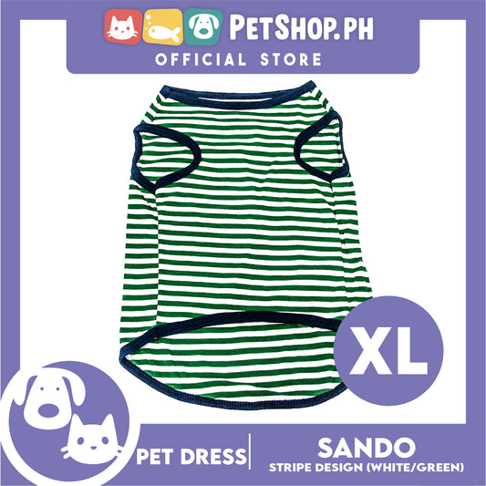 Pet Shirt Stripes (Extra Large) With Blue Piping Sleeveless for Puppy, Small Dog and Cats- Sando Breathable Clothes, Pet T-shirt, Sweatshirt