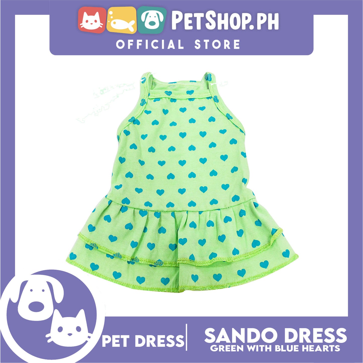 Pet Dress Summer Blue Heart Print Skirt (Medium) for Small Dog -Cute Pet Clothes, Pet Skirt and Sando Dress