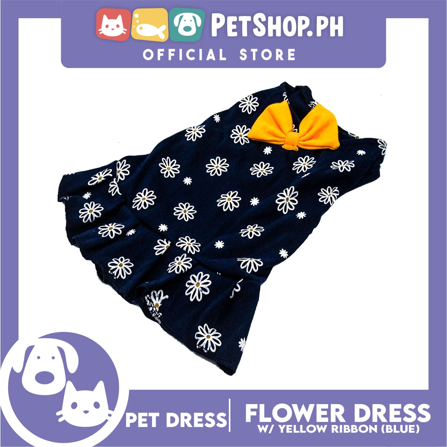 Pet Dress Summer Flower Skirt with Yellow Bowknot Sleeveless (Large)for Cute Little Dog and Cat - Cute Pet Clothes, Pet Skirt & Girl Dog Dress