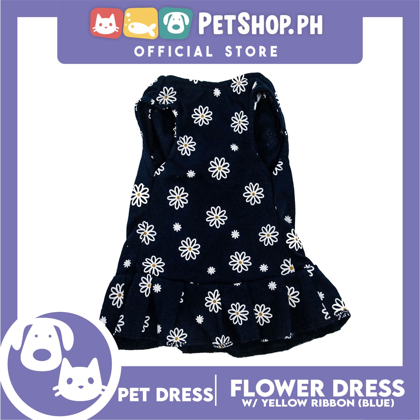 Pet Dress Summer Flower Skirt with Yellow Bowknot Sleeveless (Large)for Cute Little Dog and Cat - Cute Pet Clothes, Pet Skirt & Girl Dog Dress