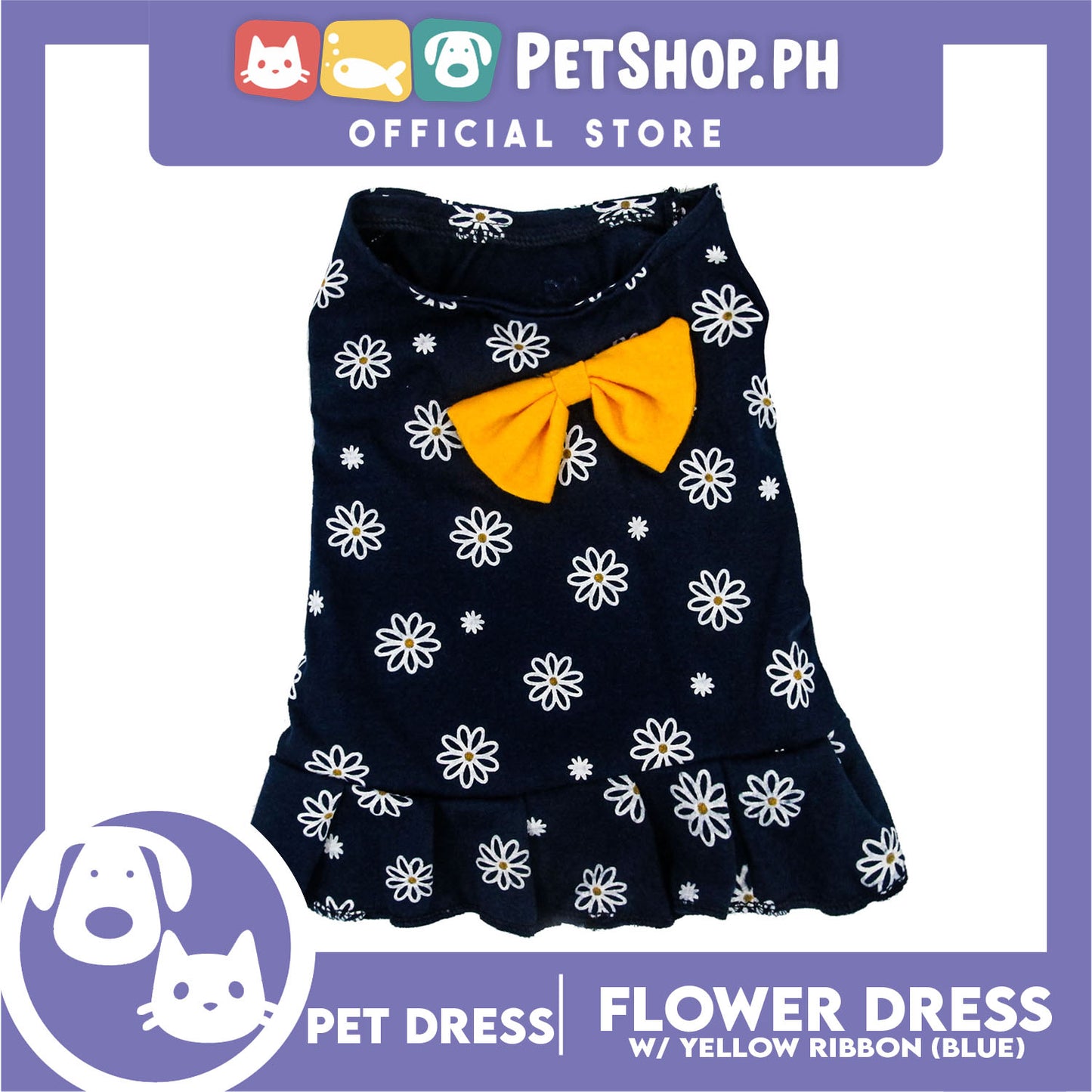 Pet Dress Summer Flower Skirt with Yellow Bowknot Sleeveless (Large)for Cute Little Dog and Cat - Cute Pet Clothes, Pet Skirt & Girl Dog Dress