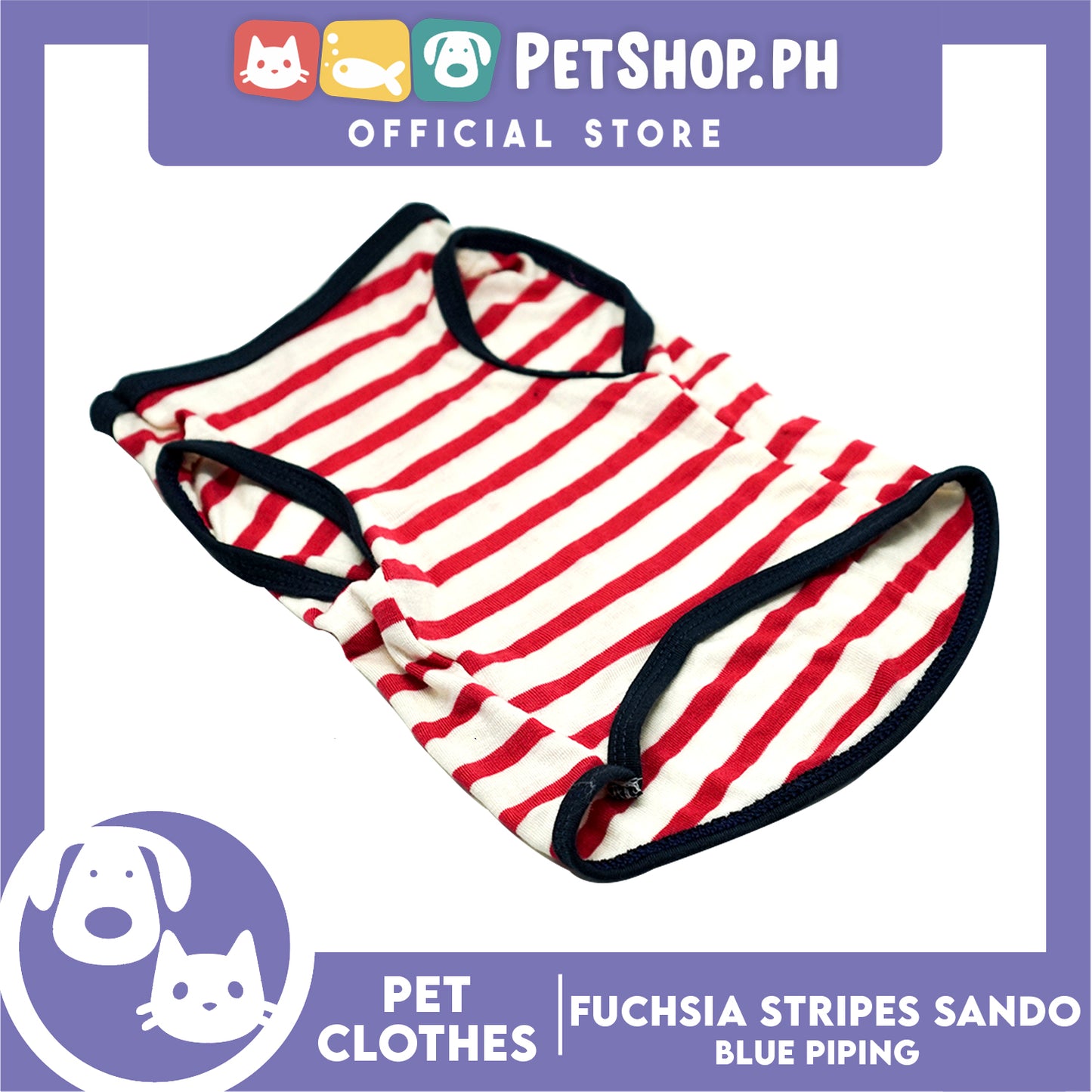 Pet Sando (Medium) Fuchsia Stripes with Blue Piping Sando Pet Shirt
