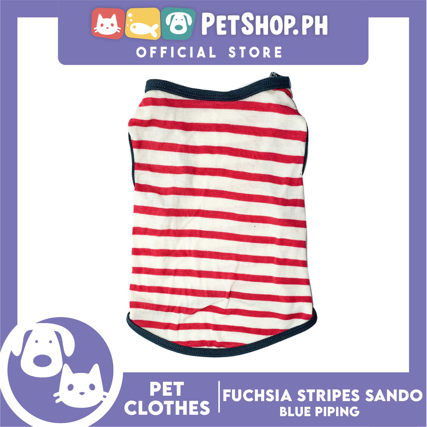 Pet Sando (Small) Fuchsia Stripes with Blue Piping Sando Pet Shirt