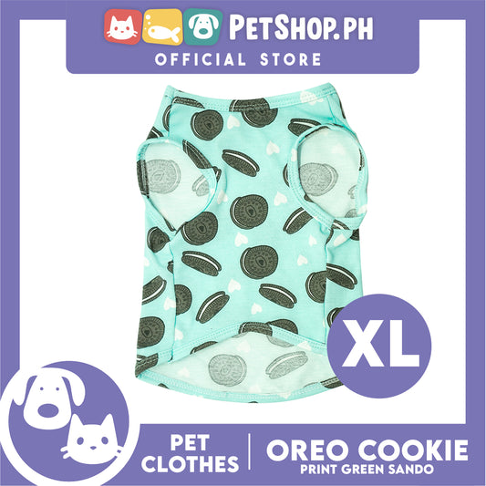 Pet Sando (Extra Large) Cookie Print Design Mint Green Sando Pet Shirt for Puppy, Small Dog and Cats - Sando Breathable Clothes, Pet T-shirt, Sweat Shirt