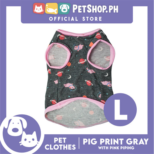 Gray Pet Sando (Large) Pink Line Pig and Galaxy Design Sando Pet Shirt Dress for Puppy, Small Dog and Cats - Sando Breathable Clothes, Pet T-shirt, Sweat Shirt