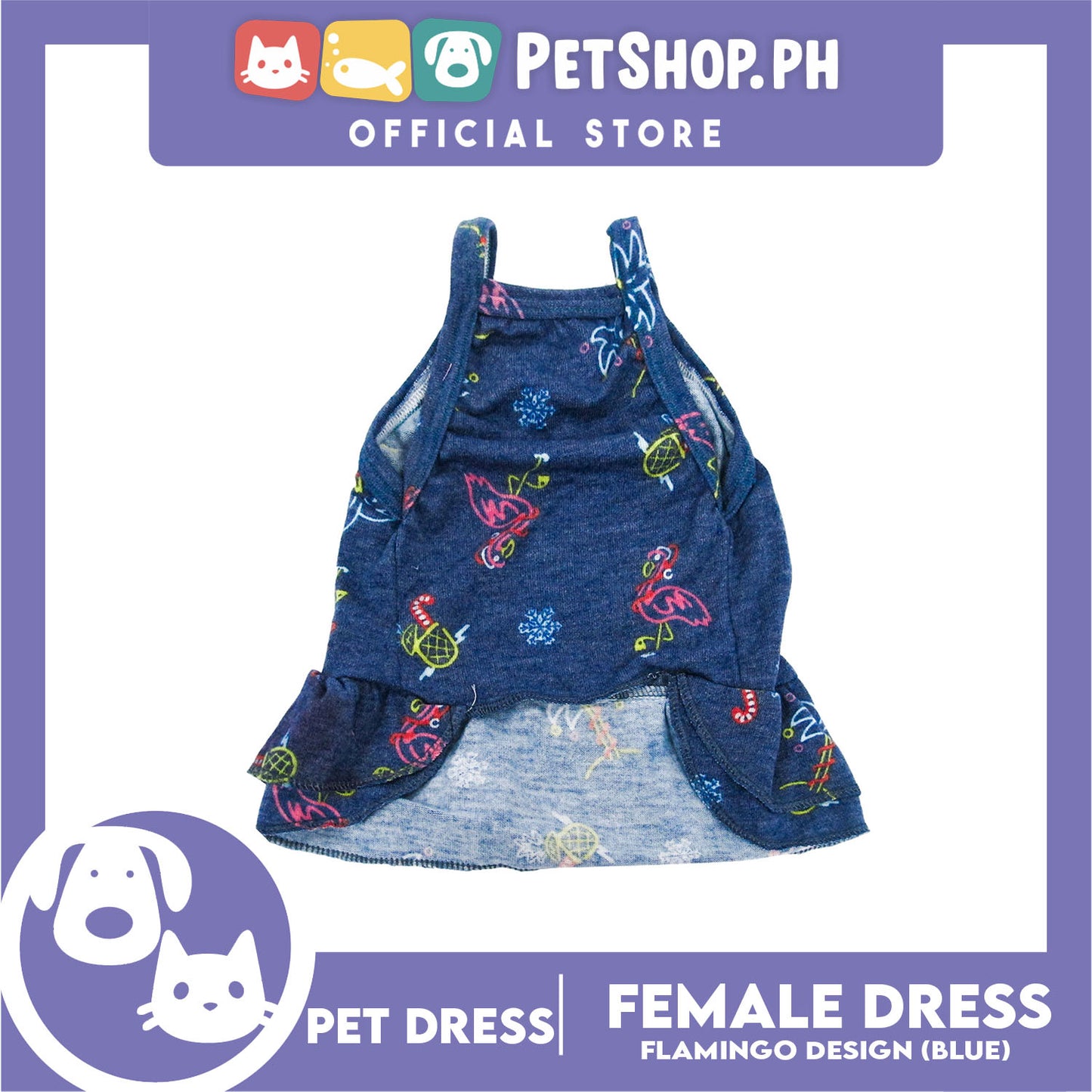 Pet Dress Flamingo Design Skirt Blue (Large) Perfect fit for Small Breed Dogs and Cats