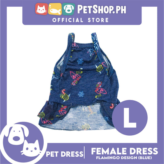 Pet Dress Flamingo Design Skirt Blue (Large) Perfect fit for Small Breed Dogs and Cats