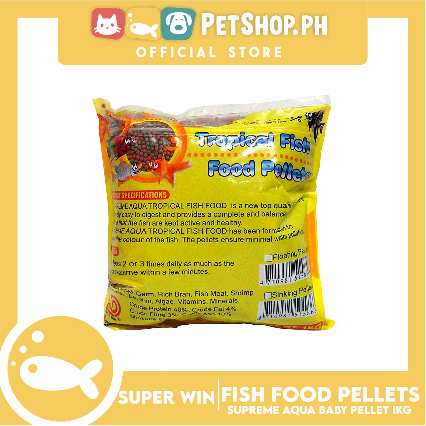 Supreme Aqua for Tropical Fish Food Pellets 1kg Baby Pellets