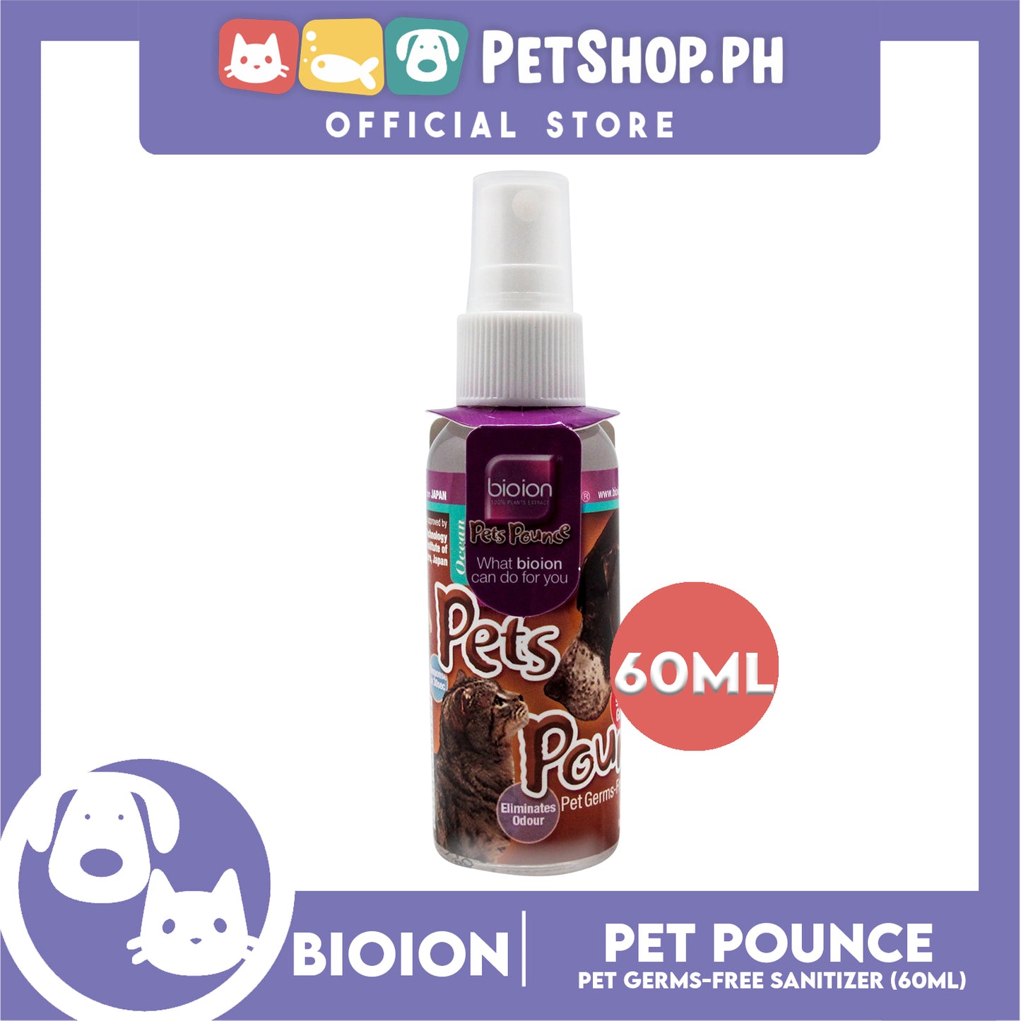 Bio Ion Pets Pounce Pet Germ-Free Sanitizer 60ml (Ocean)