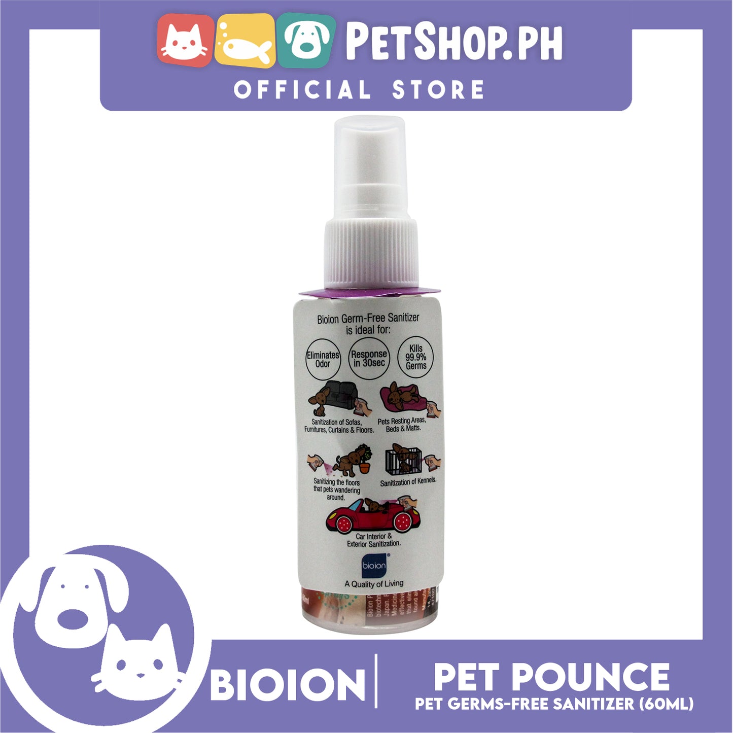 Bio Ion Pets Pounce Pet Germ-Free Sanitizer 60ml (Ocean)
