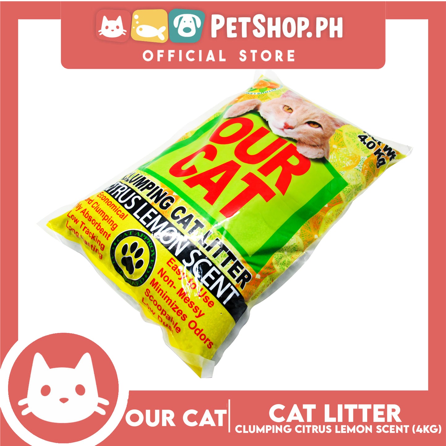 Our Cat Clumping Cat Litter Citrus Lemon Scent 4kgs