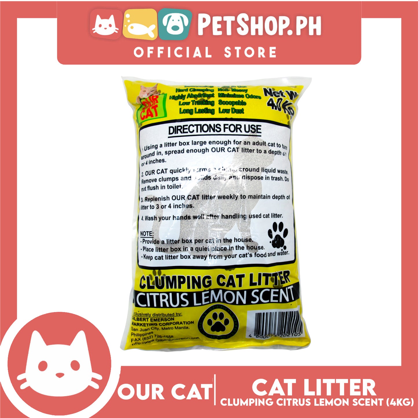 Our Cat Clumping Cat Litter Citrus Lemon Scent 4kgs