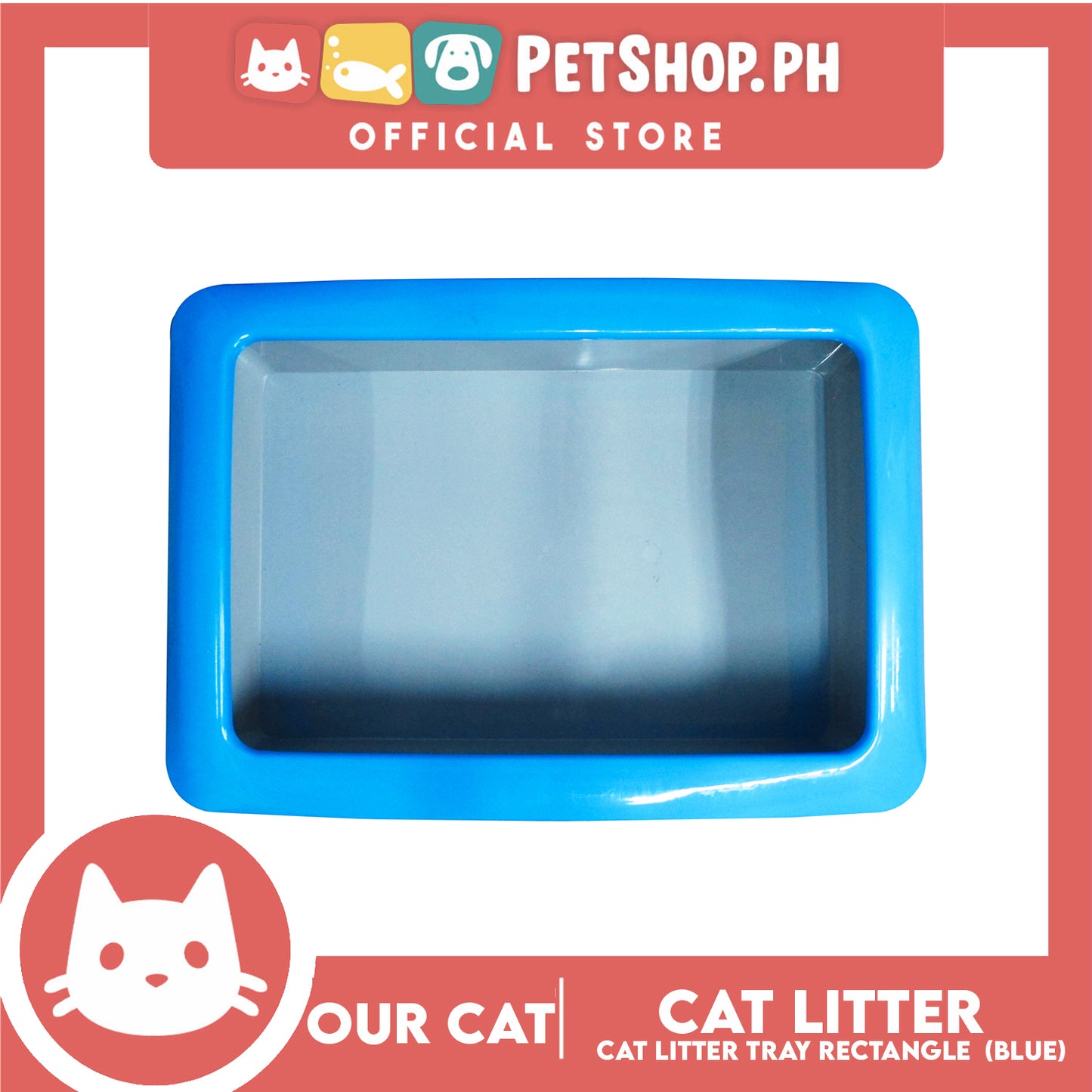 Our Cat Litter Tray Rectangle with Cat Litter Scooper (Blue)