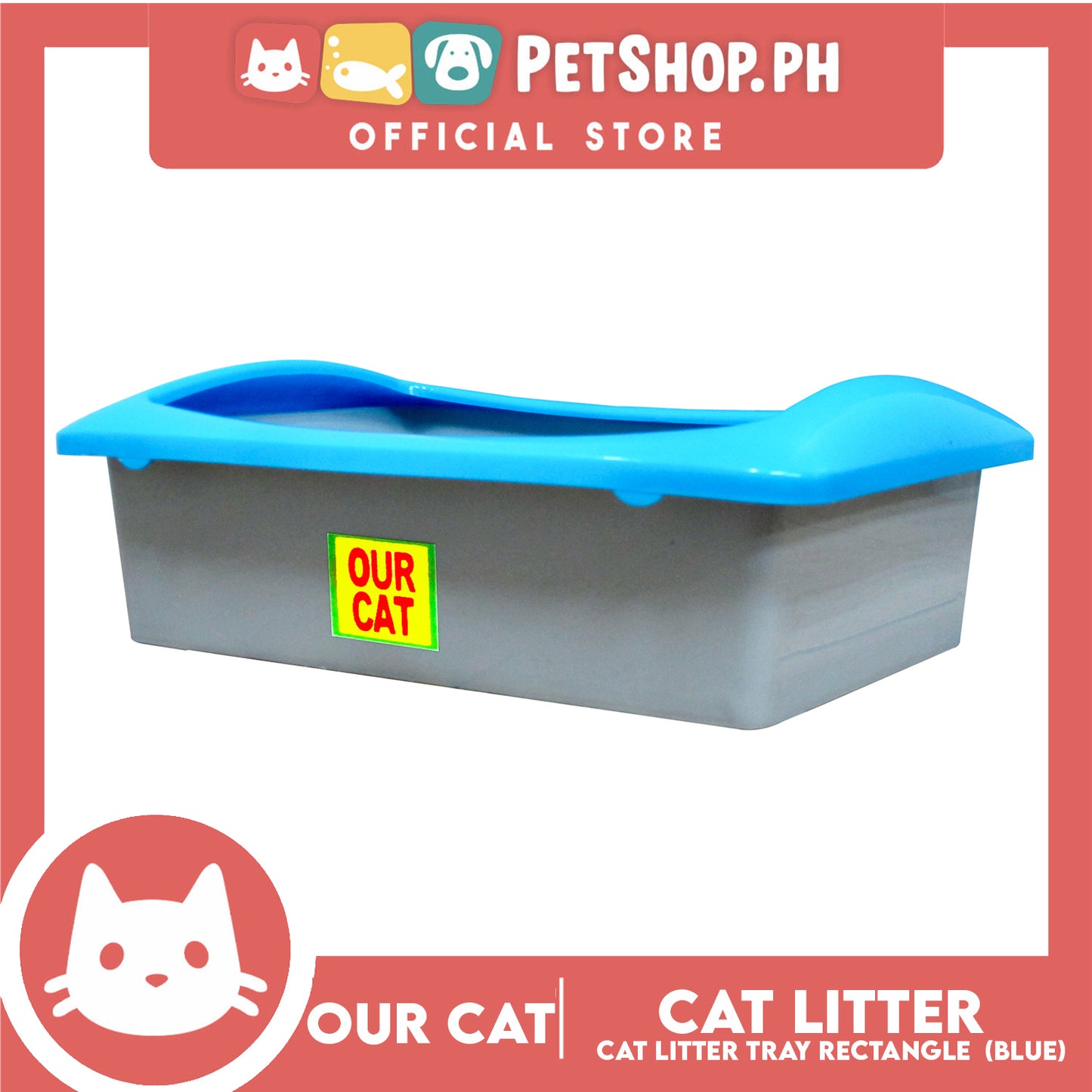 Our Cat Litter Tray Rectangle with Cat Litter Scooper (Blue)