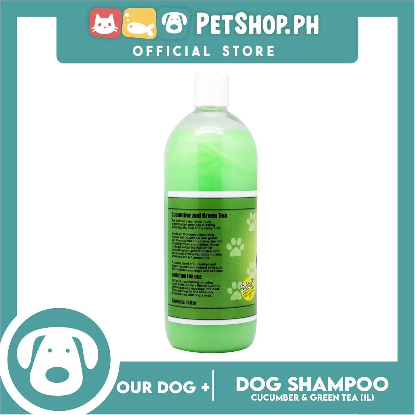 Our Dog Plus Cucumber and Green Tea Shampoo 1 Liter for Dogs