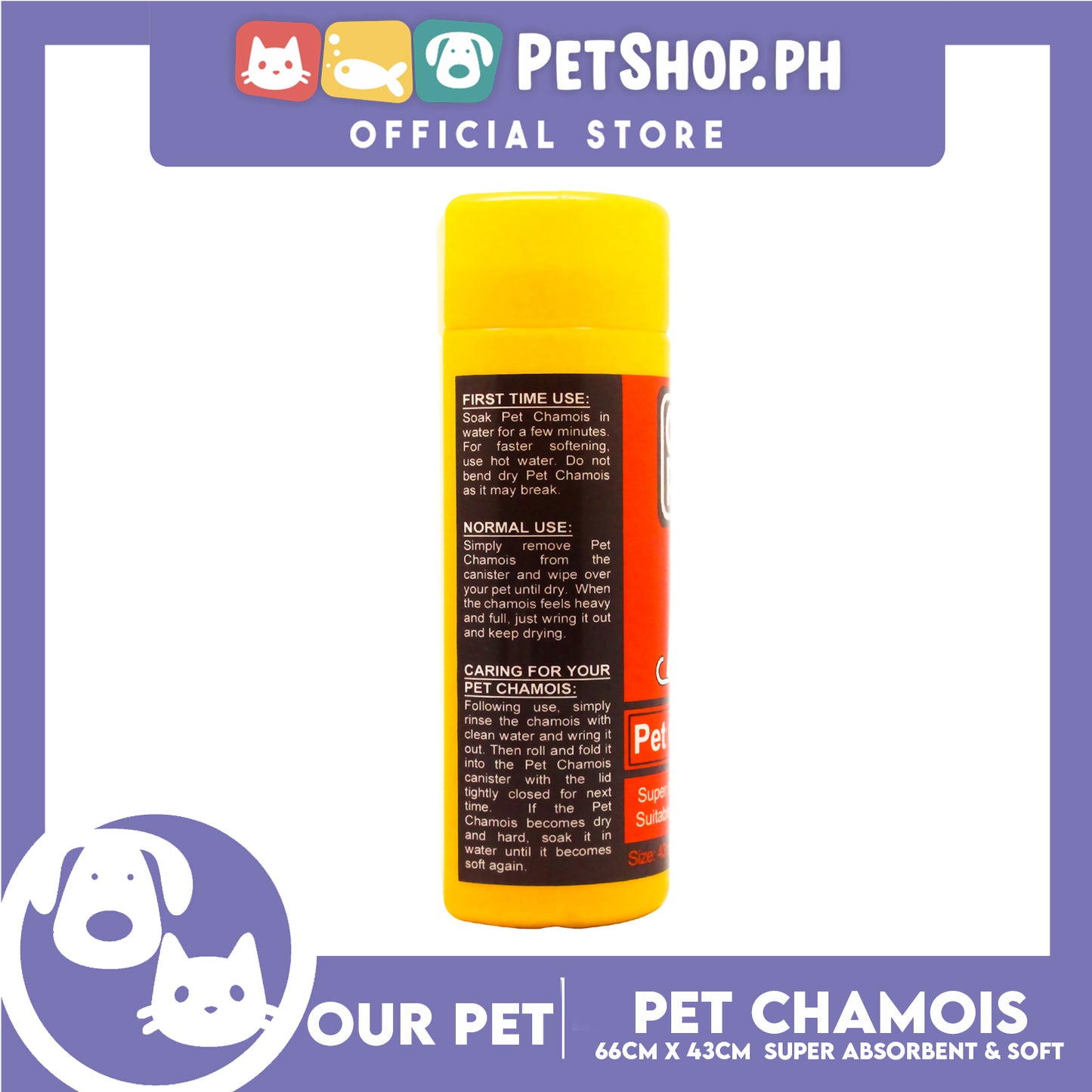 Our Pet Chamois Drying Towel 26x17'' (Large) Super Absorbent and Soft Towel for Pets