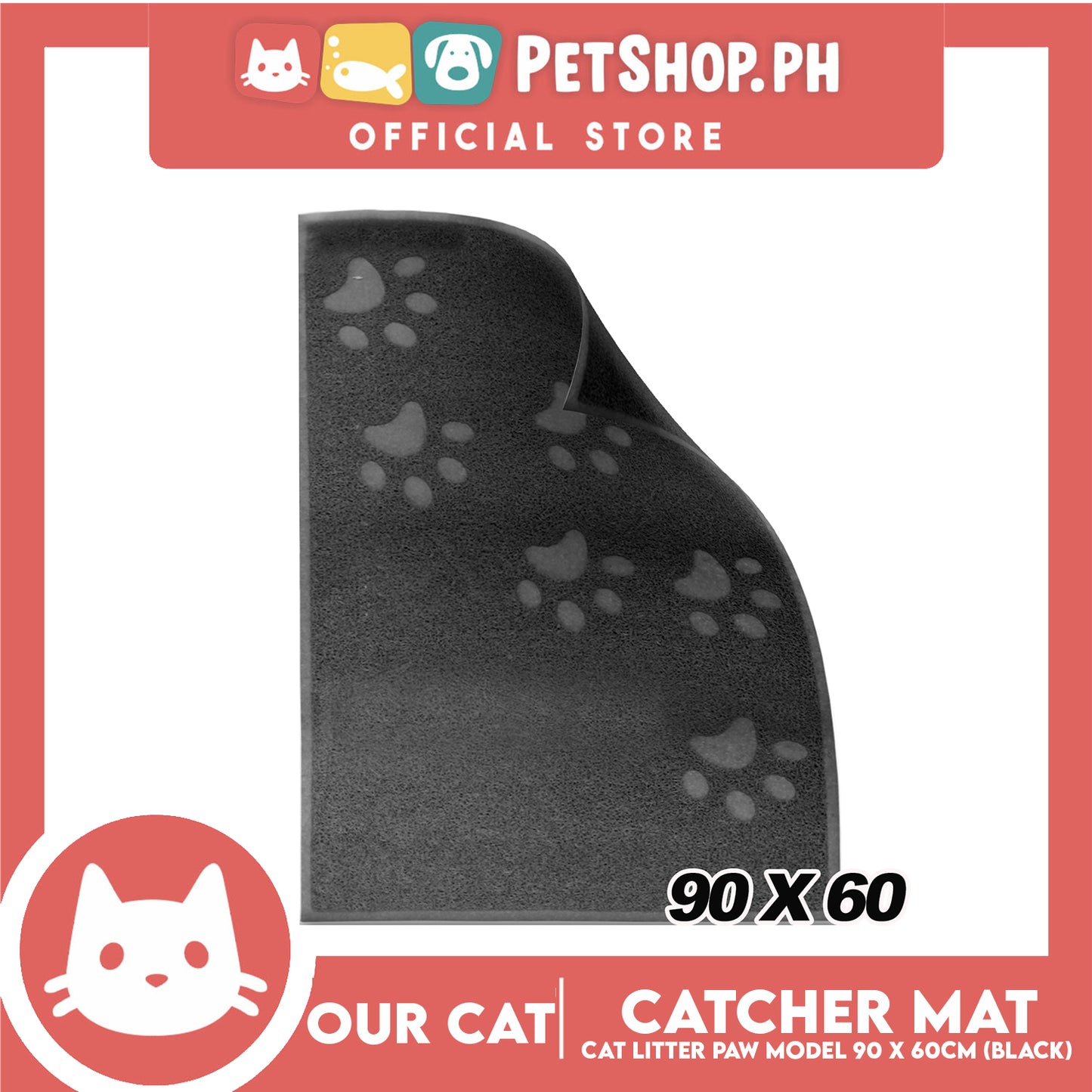 Our Cat Litter Catcher Mat Rectangle For Cats 90x60cm Large Size (Grey)
