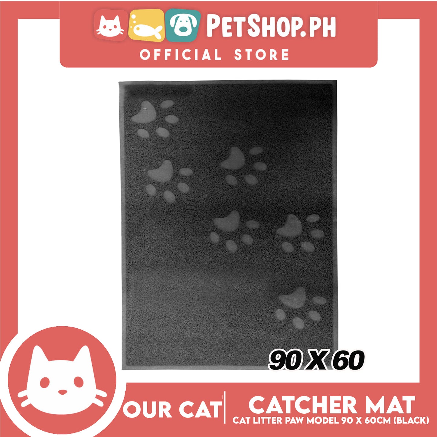 Our Cat Litter Catcher Mat Rectangle For Cats 90x60cm Large Size (Grey)