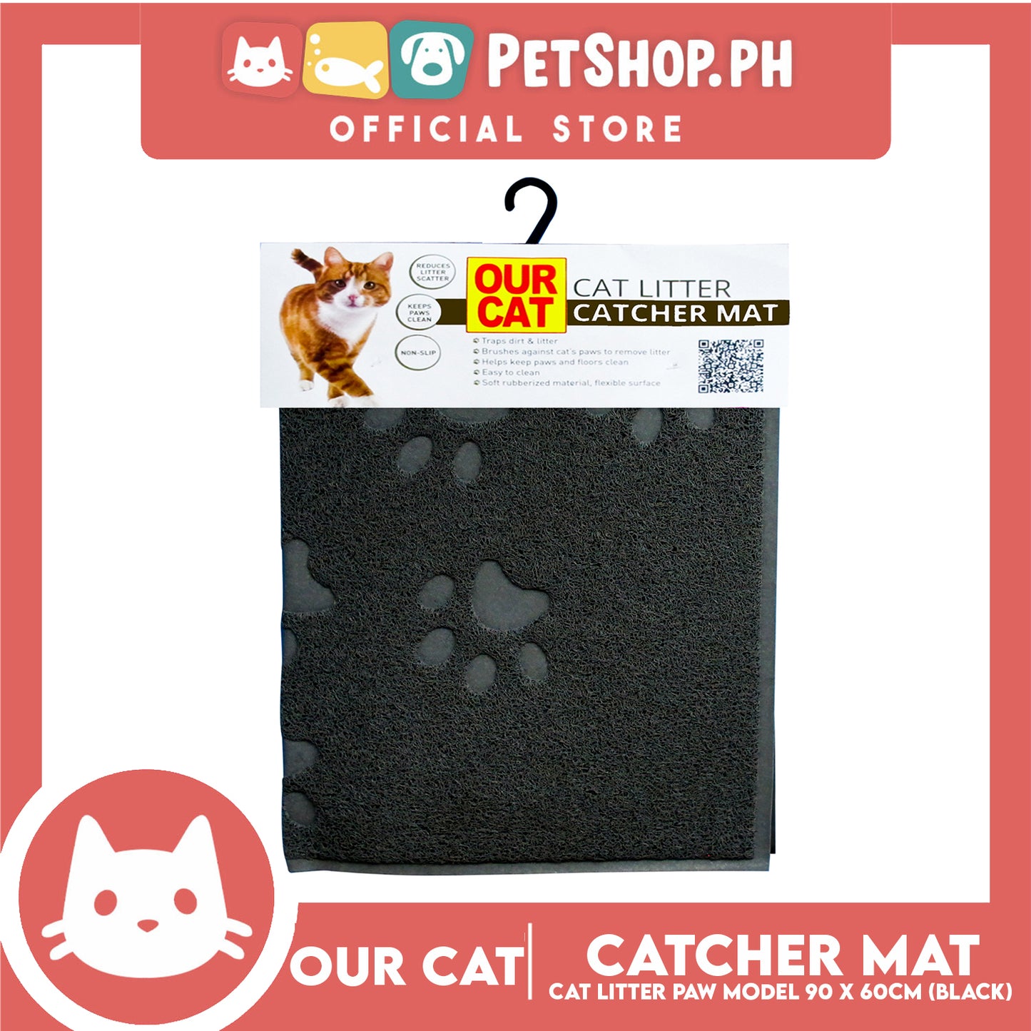 Our Cat Litter Catcher Mat Rectangle For Cats 90x60cm Large Size (Grey)