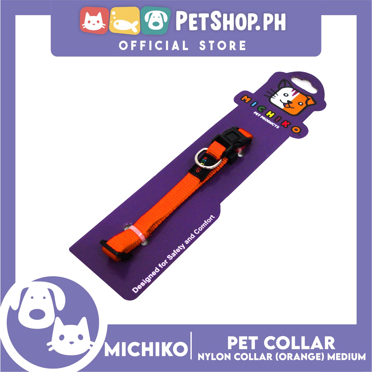 Michiko Nylon Collar Orange (Medium) Pet Collar