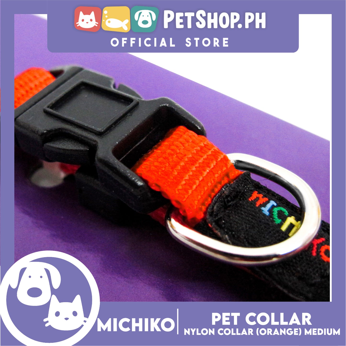 Michiko Nylon Collar Orange (Medium) Pet Collar
