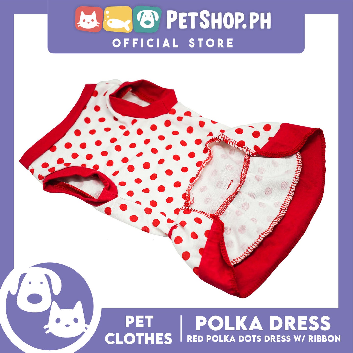 Pet Clothes Red Polka Dress with Red Ribbon Design (Large) Shirt for Dogs and Cats
