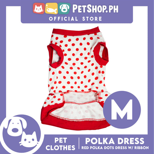 Pet Clothes Red Polka Dress with Red Ribbon Design (Medium) Shirt for Dogs and Cats