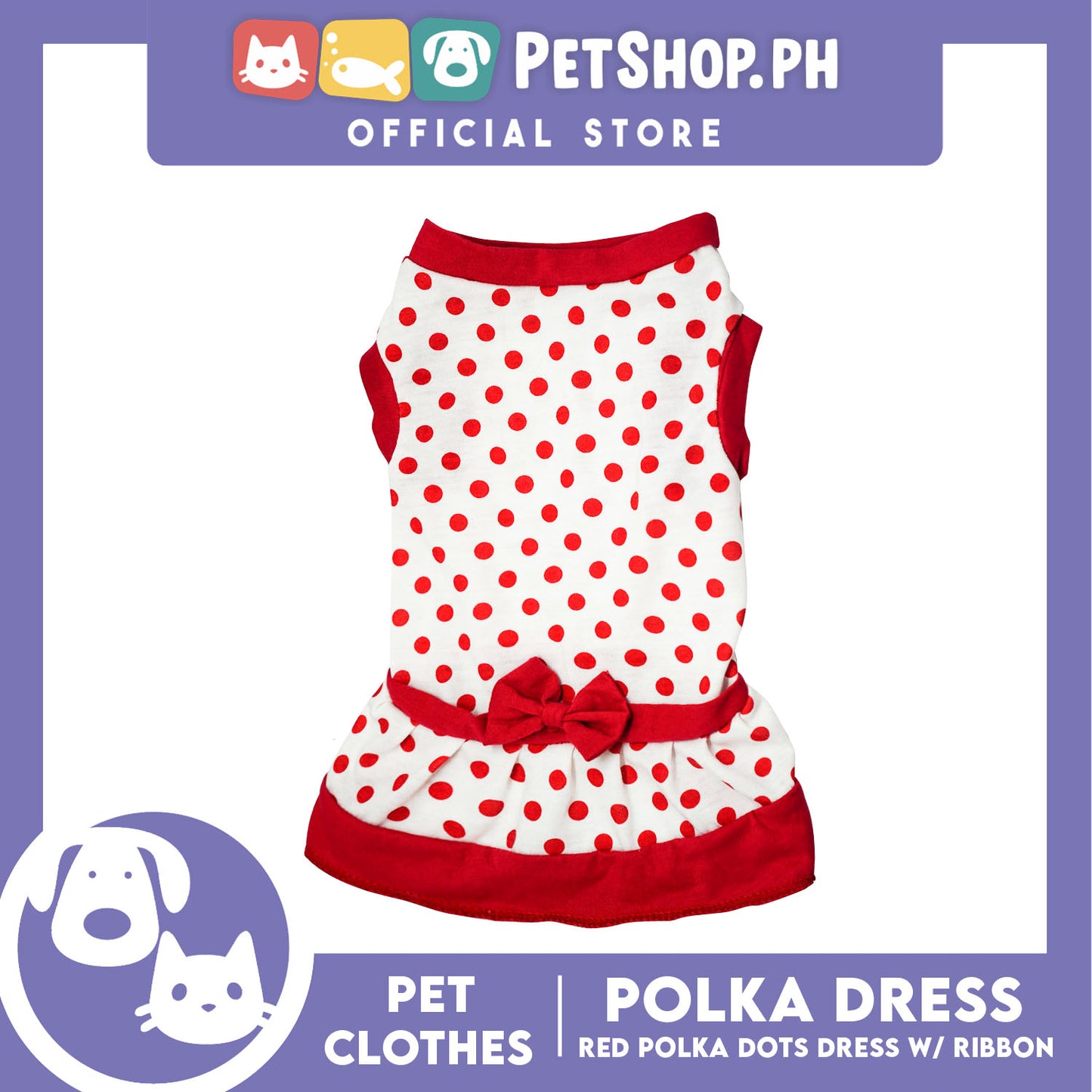 Pet Clothes Red Polka Dress with Red Ribbon Design (Small) Shirt for Dogs and Cats