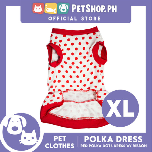 Pet Clothes Red Polka Dress with Red Ribbon Design (Extra Large) Shirt for Dogs and Cats