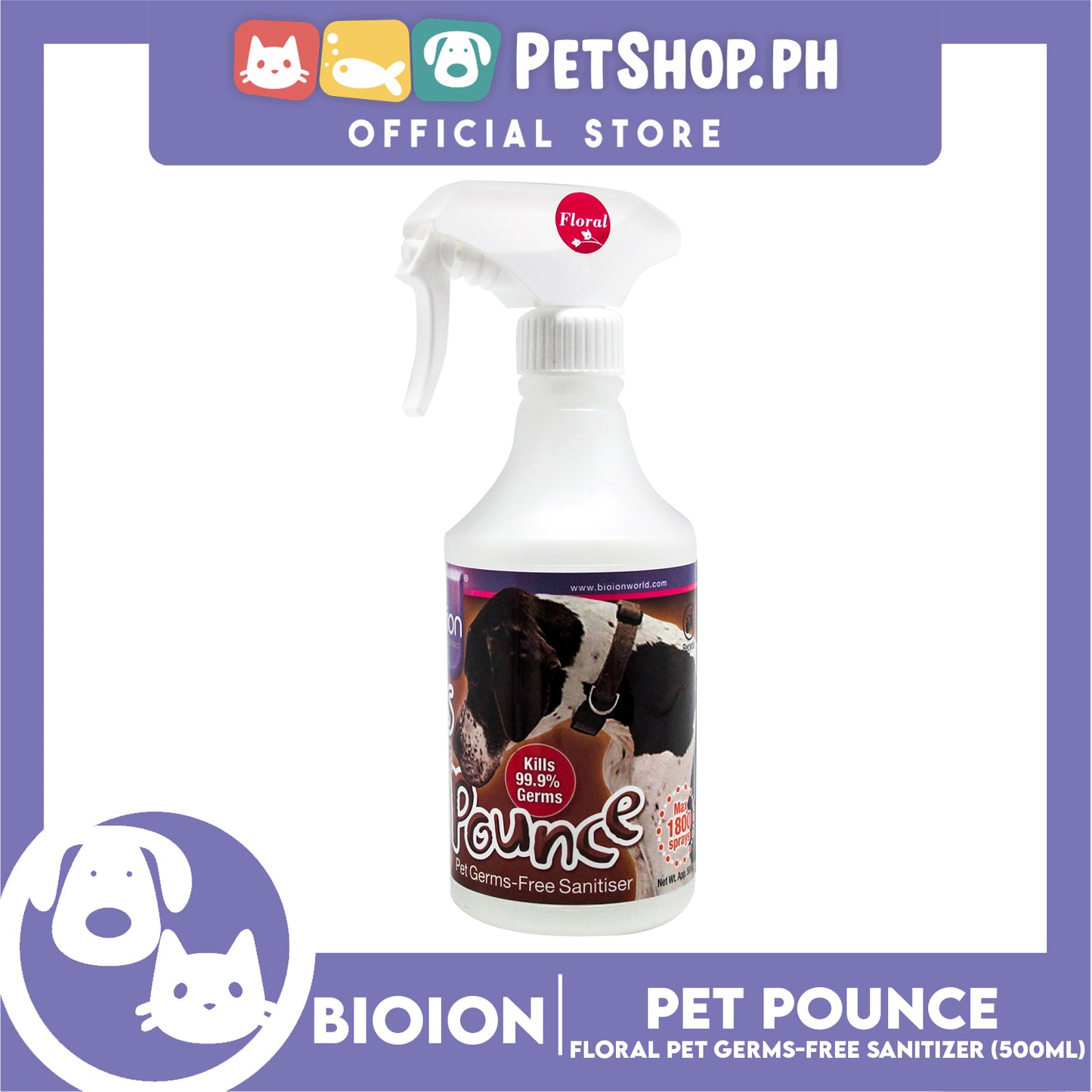 Bio Ion Pet Pounce Floral 500ml Pet Germs-Free Sanitizer