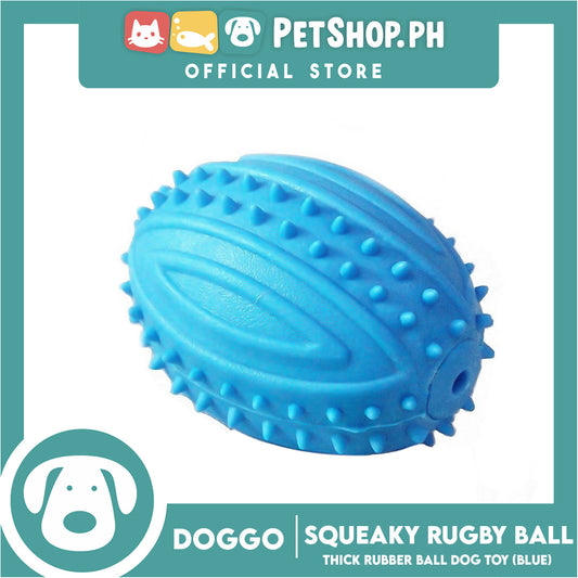 Doggo Dog Toy Squeaky Rugby Ball Thick Rubber (Blue)