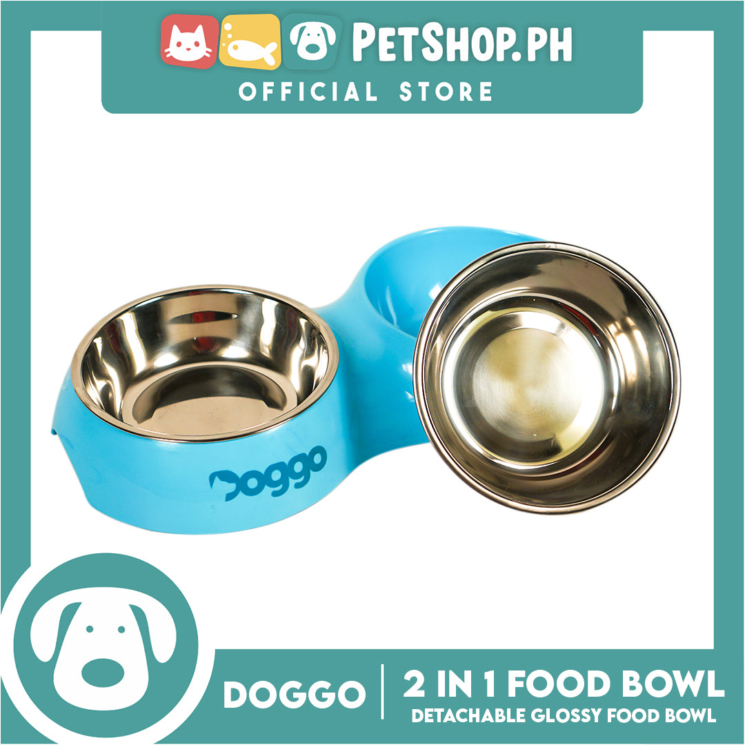 Doggo Glossy 2 in 1 Bowl (Blue) Thick Plastic Material Detachable Pet Feeding Bowl