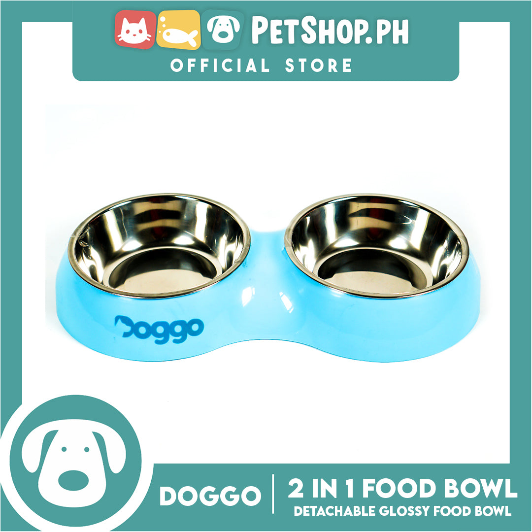 Doggo Glossy 2 in 1 Bowl (Blue) Thick Plastic Material Detachable Pet Feeding Bowl