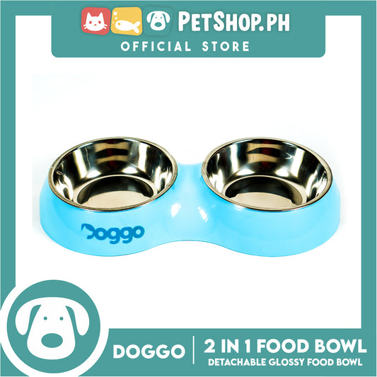 Doggo Glossy 2 in 1 Bowl (Blue) Thick Plastic Material Detachable Pet Feeding Bowl