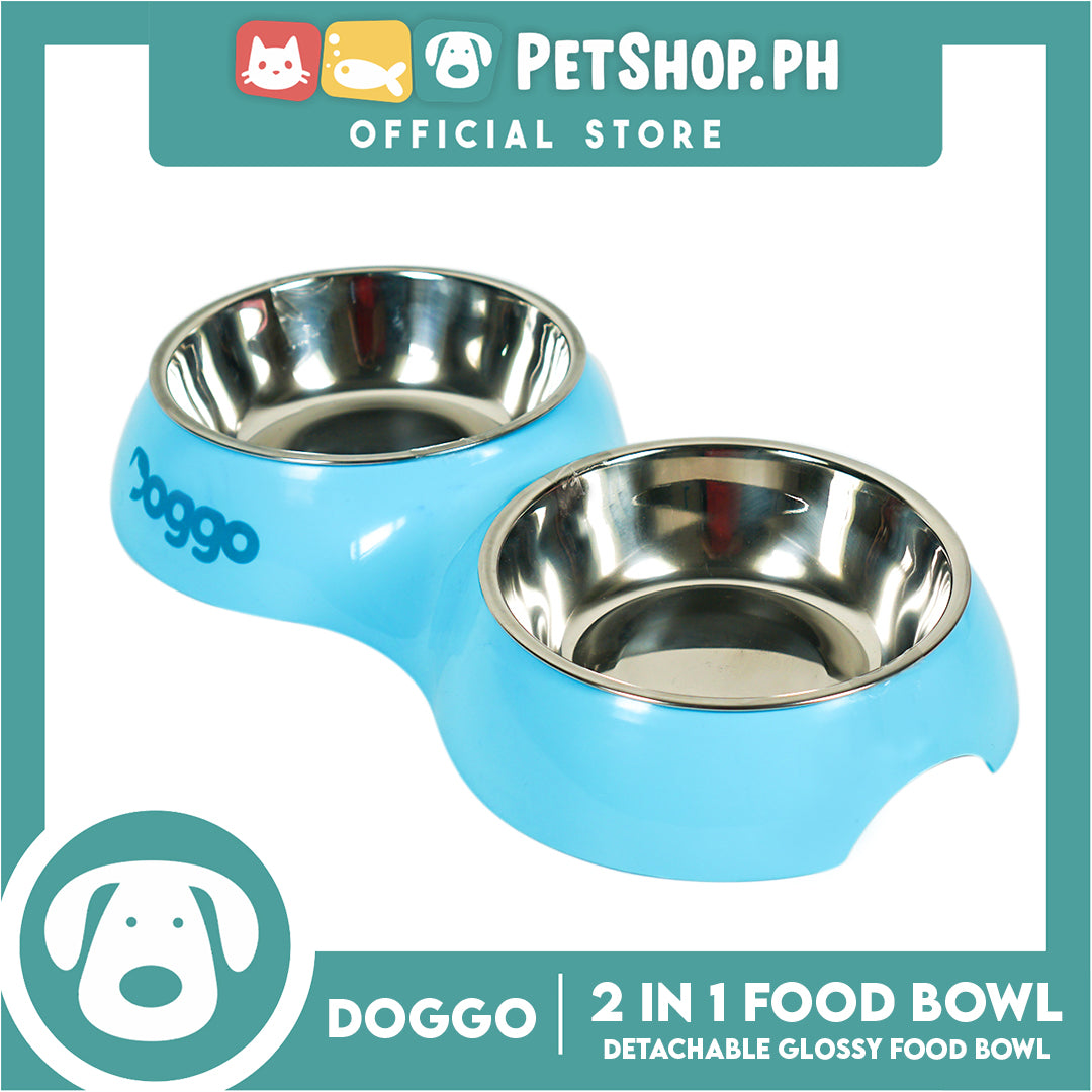 Doggo Glossy 2 in 1 Bowl (Blue) Thick Plastic Material Detachable Pet Feeding Bowl